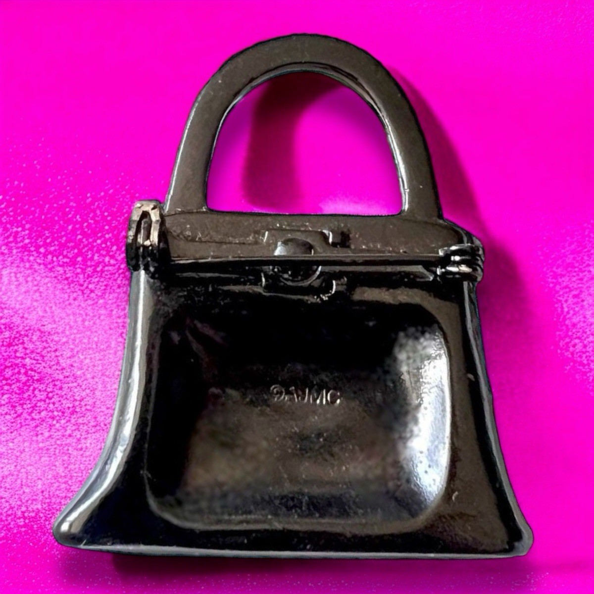 Y2K Zebra Purse Brooch Rhinestone Bag Pin AJMC Statement Animal Print Vintage