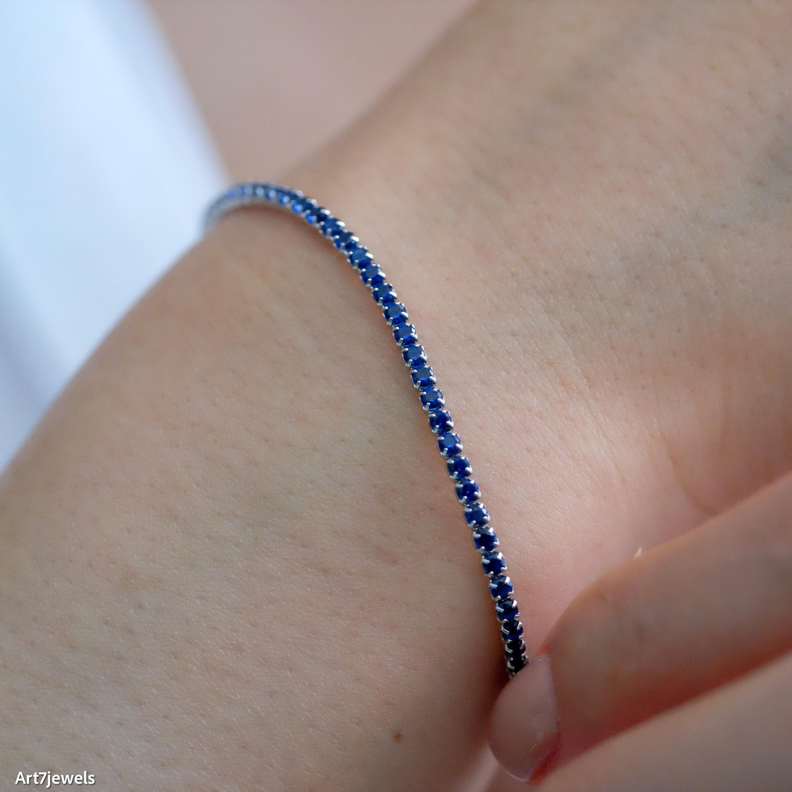 5 Ct Round Simulated Sapphire 925 White Sterling Silver Women’s Tennis Bracelet