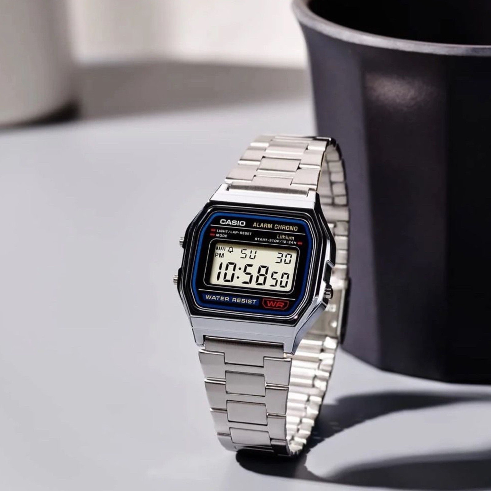 Casio A158WA-1 Vintage Digital Watch Silver LED Alarm Chronograph Unisex