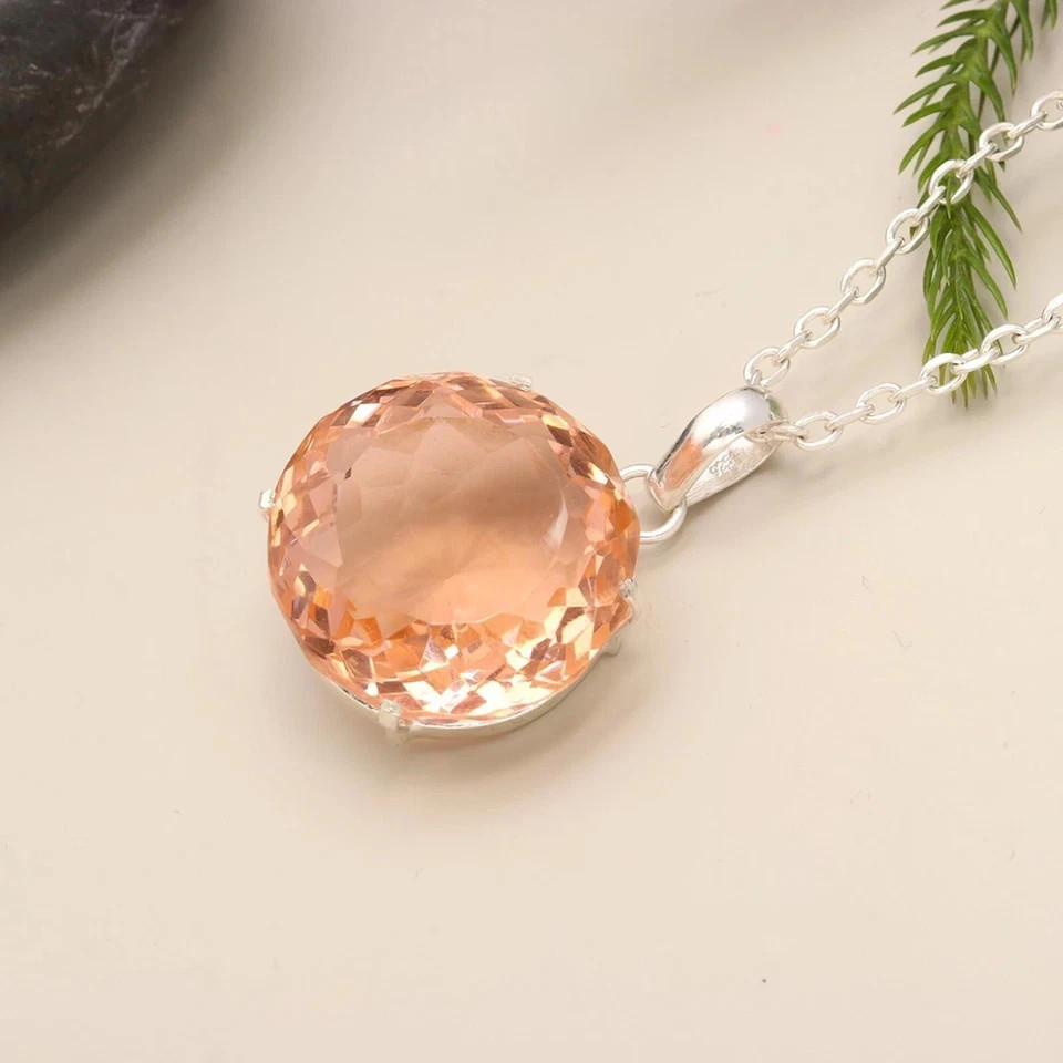 38 Ct+ Round imperial Topaz Natural Solid Silver 925 Pendant Loose Gemstone