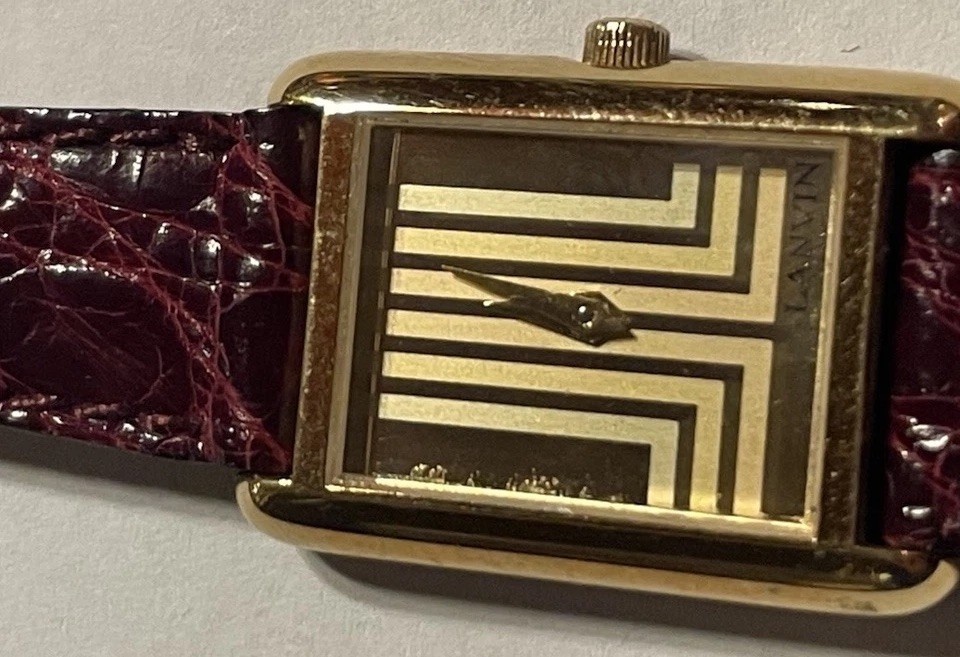 Lanvin Tank Watch France ladies Unique Dial Crocodile Band vintage New NOS Works