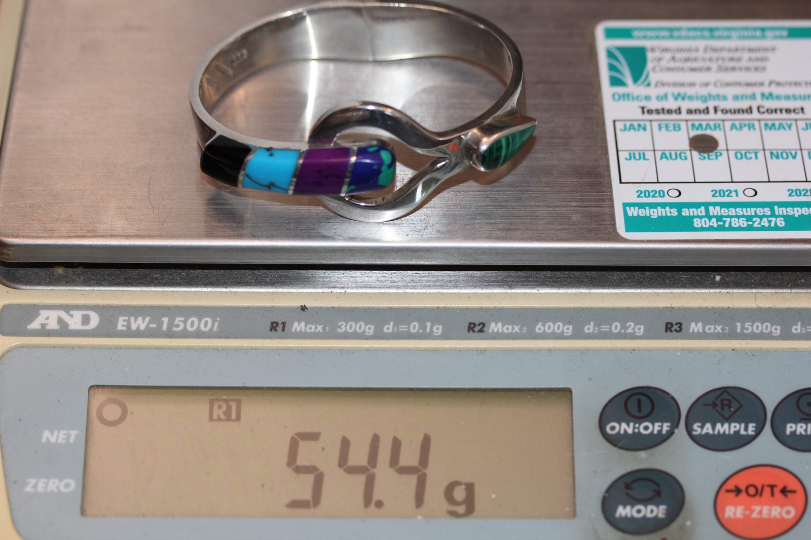 Sterling Silver 925 Mexico TL-88 Multi Stone Hinged Bangle Bracelet – ~6.5 inch