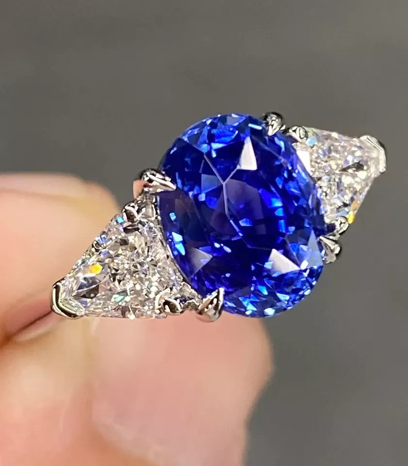 RARE 5.00 Ct Certified Oval Shape Natural Blue Diamond Ring White Gold Finish