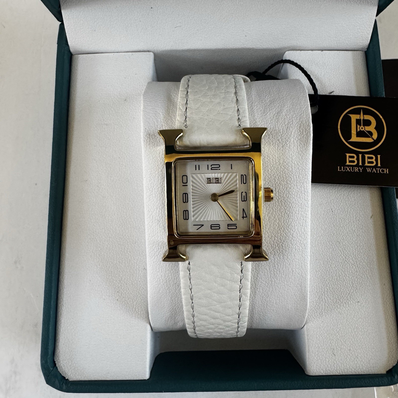 Bibi Luxury Watch Women’s Gold H Inspired Crystal Set Bezel Ivory Band NEW