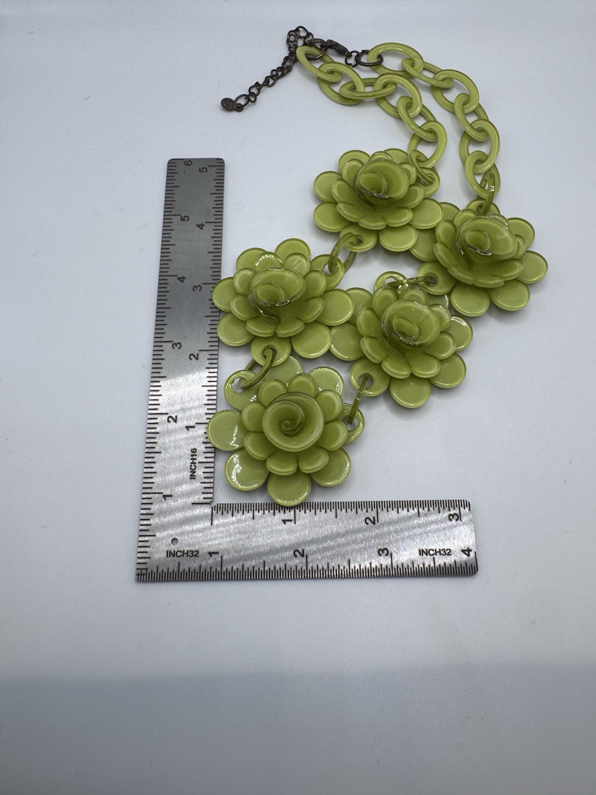 Lime Green Floral Statement Necklace Earrings Set Chunky Flower Artsy Funky Fun