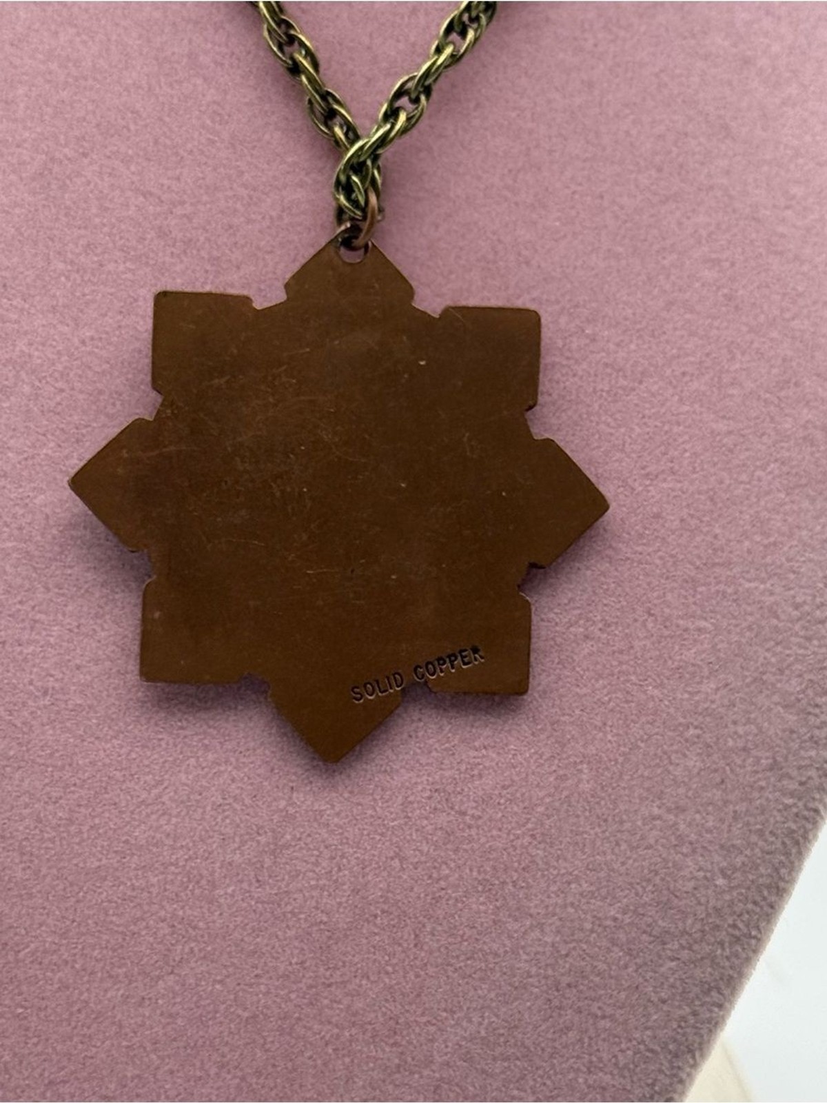 Vintage solid copper Starburst Pendant Necklace in Antique Bronze