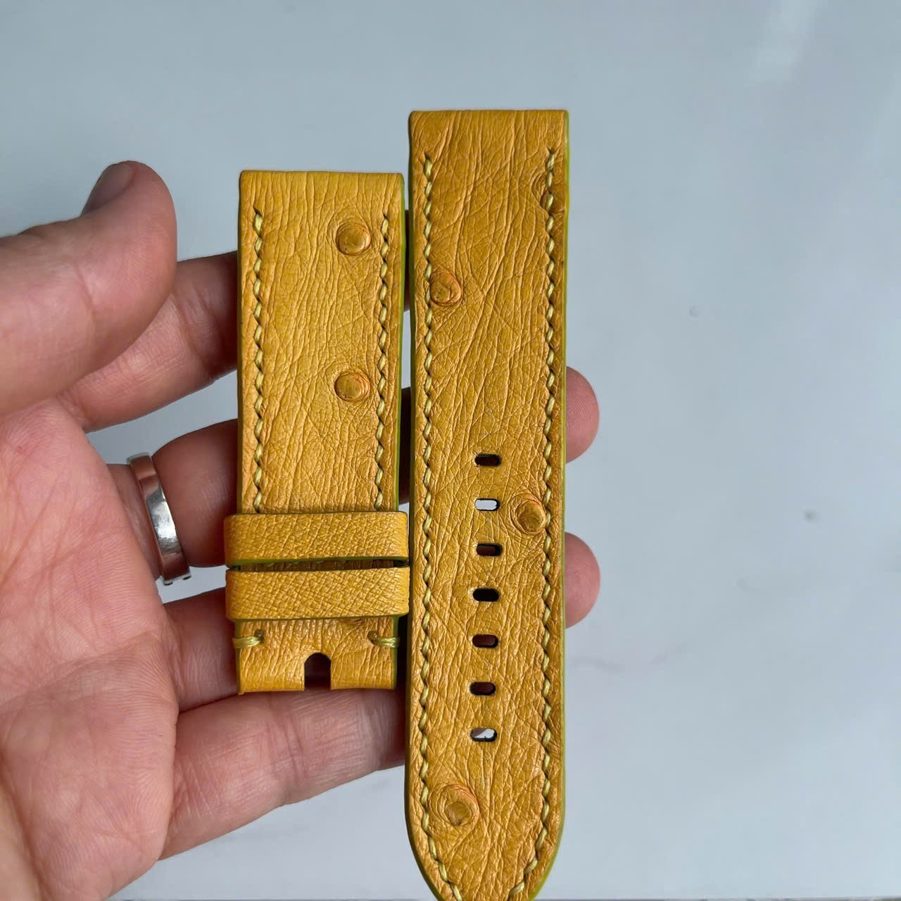 24mm/22mm Padded Yellow Genuine OSTRICH Leg LEATHER SKIN WATCH STRAP BAND