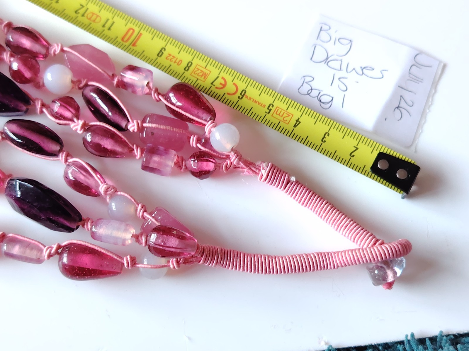 Pink Material Glass Bead Necklace Multi strand Mixed Shape Layering Toggle Clasp