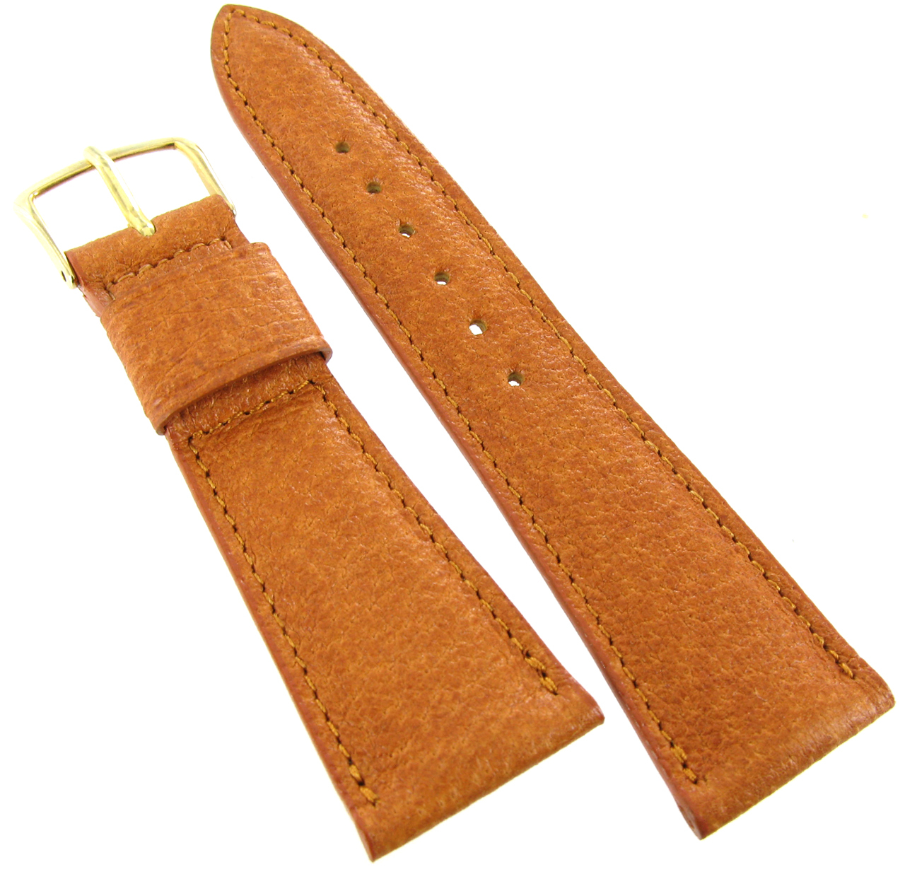 22mm T&C Genuine Pigskin Honey Tan Tapered Stitched Padded Watch Band 553 Short