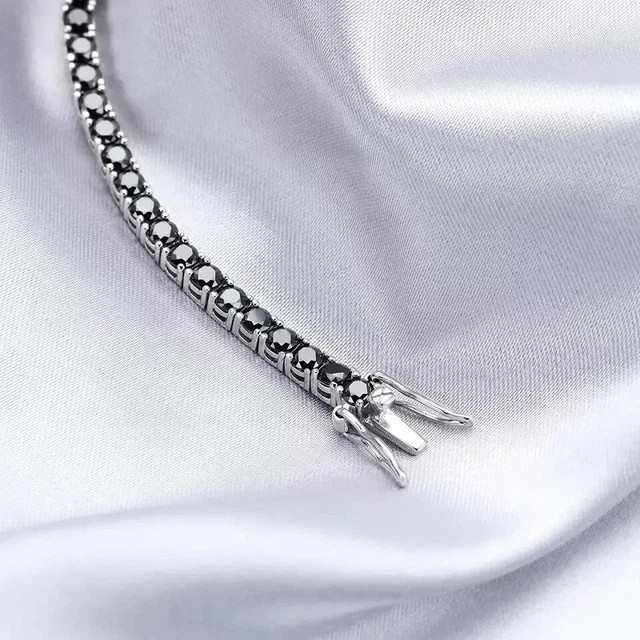 9Ct Round-Cut Lab Created Black Diamond Tennis Bracelet 14K White Gold Plated