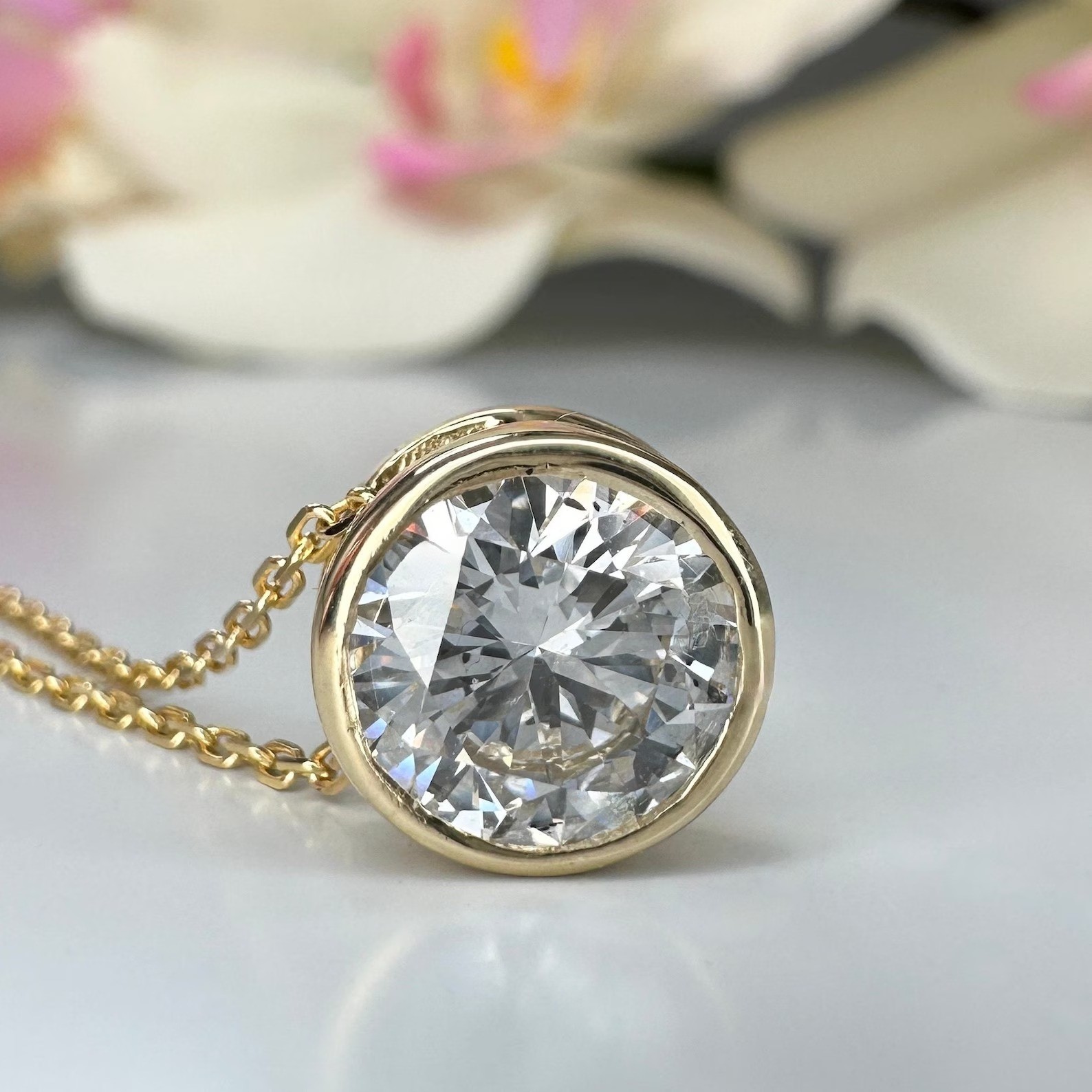 2.50Ct Round Moissanite Bezel Set Solitaire Charm Pendant 14K Yellow Gold Plated