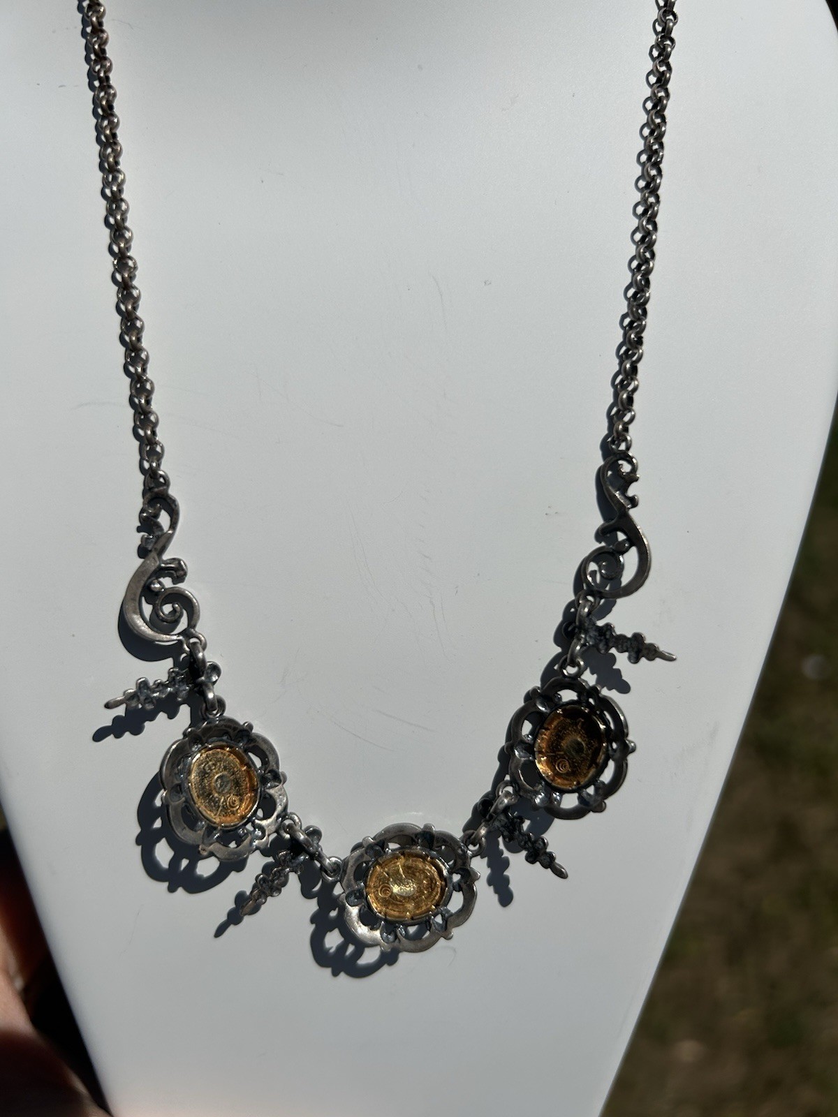 Beautiful vintage 835 silver costume necklace with natural garnets
