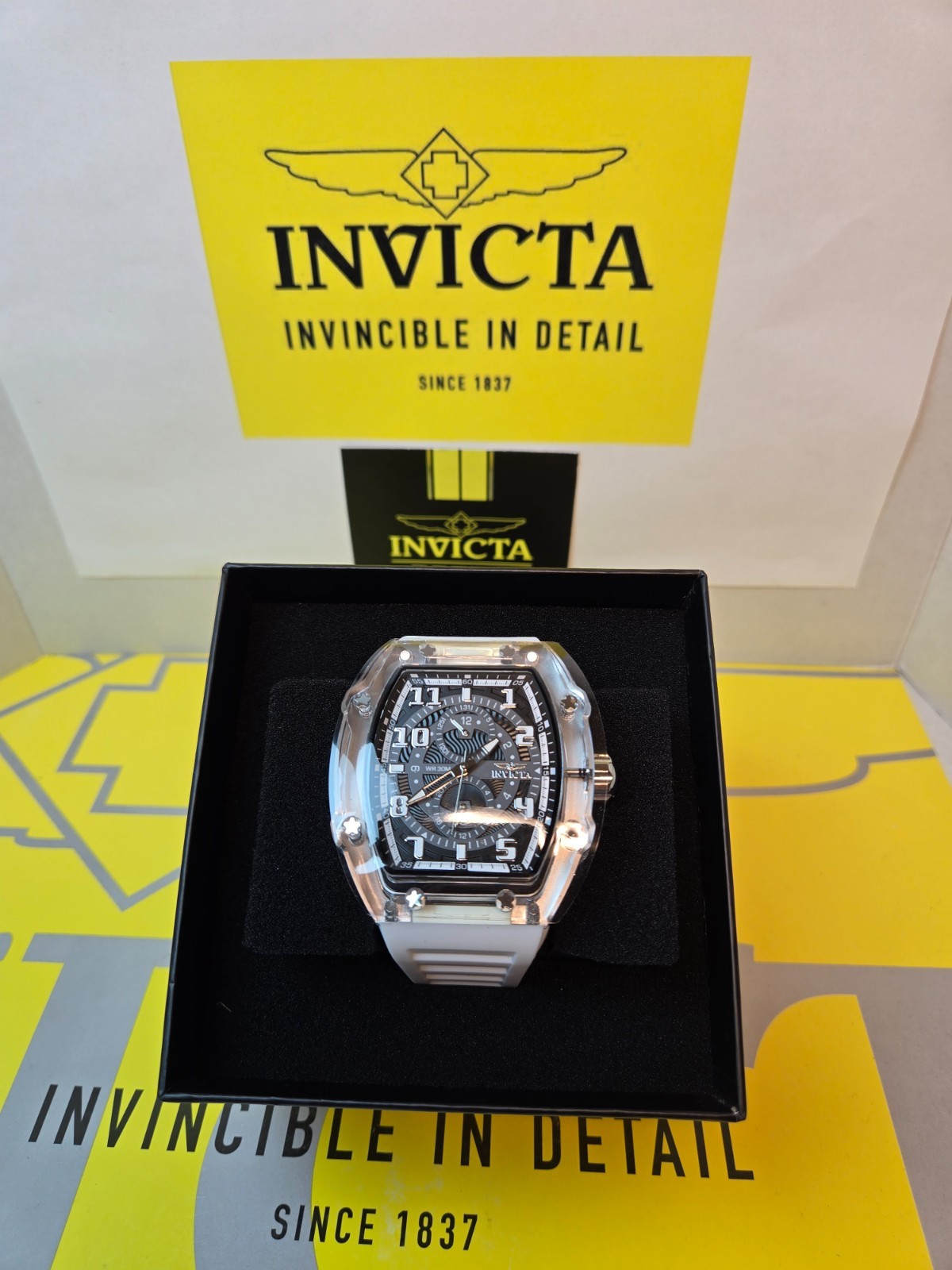 Invicta Racing Cyclone Men’s Watch 48.5 mm Smoke Gray /White Silicone Band- NEW!
