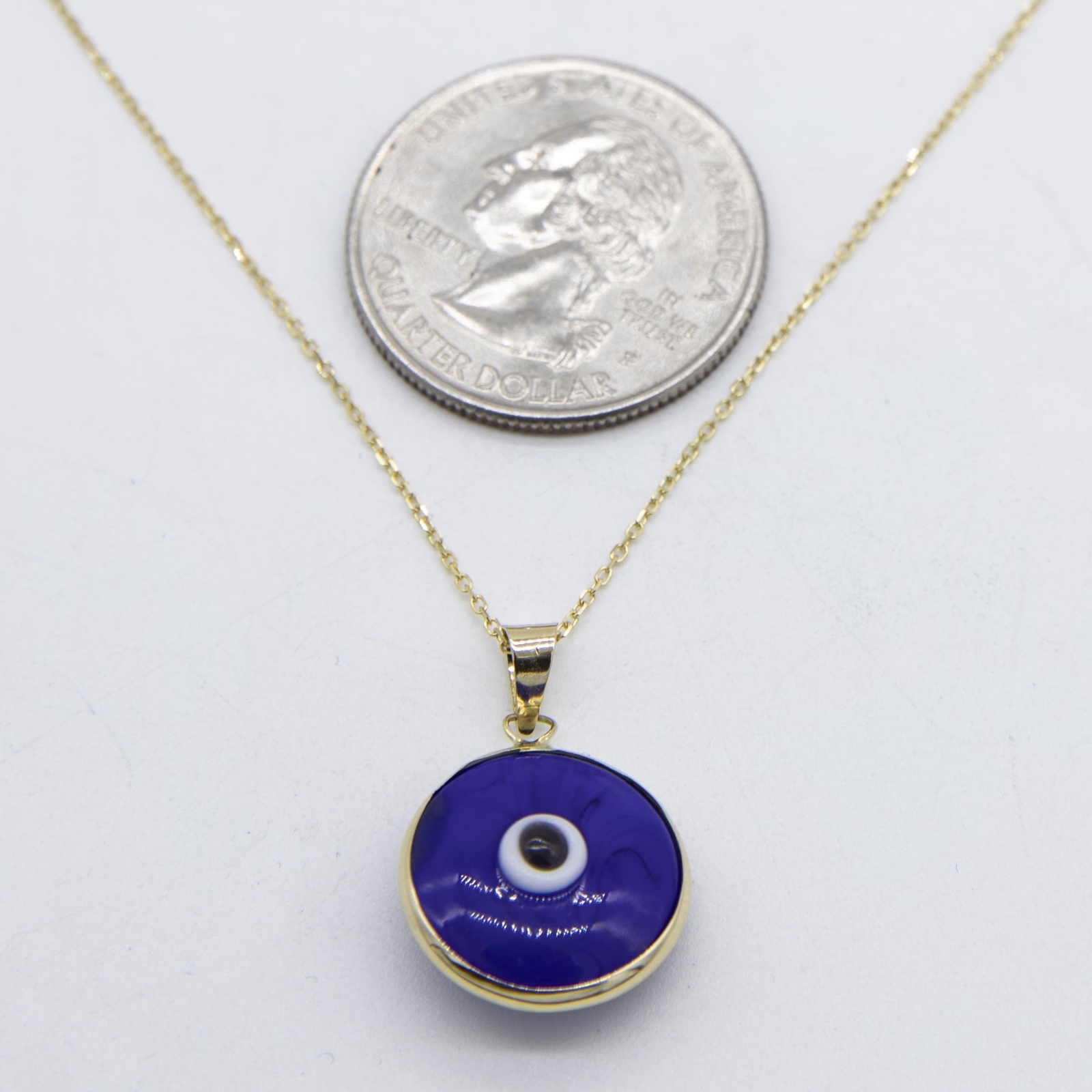 1″ Shiny Evil Eye Pendant Necklace Real 14K Yellow Gold All Sizes