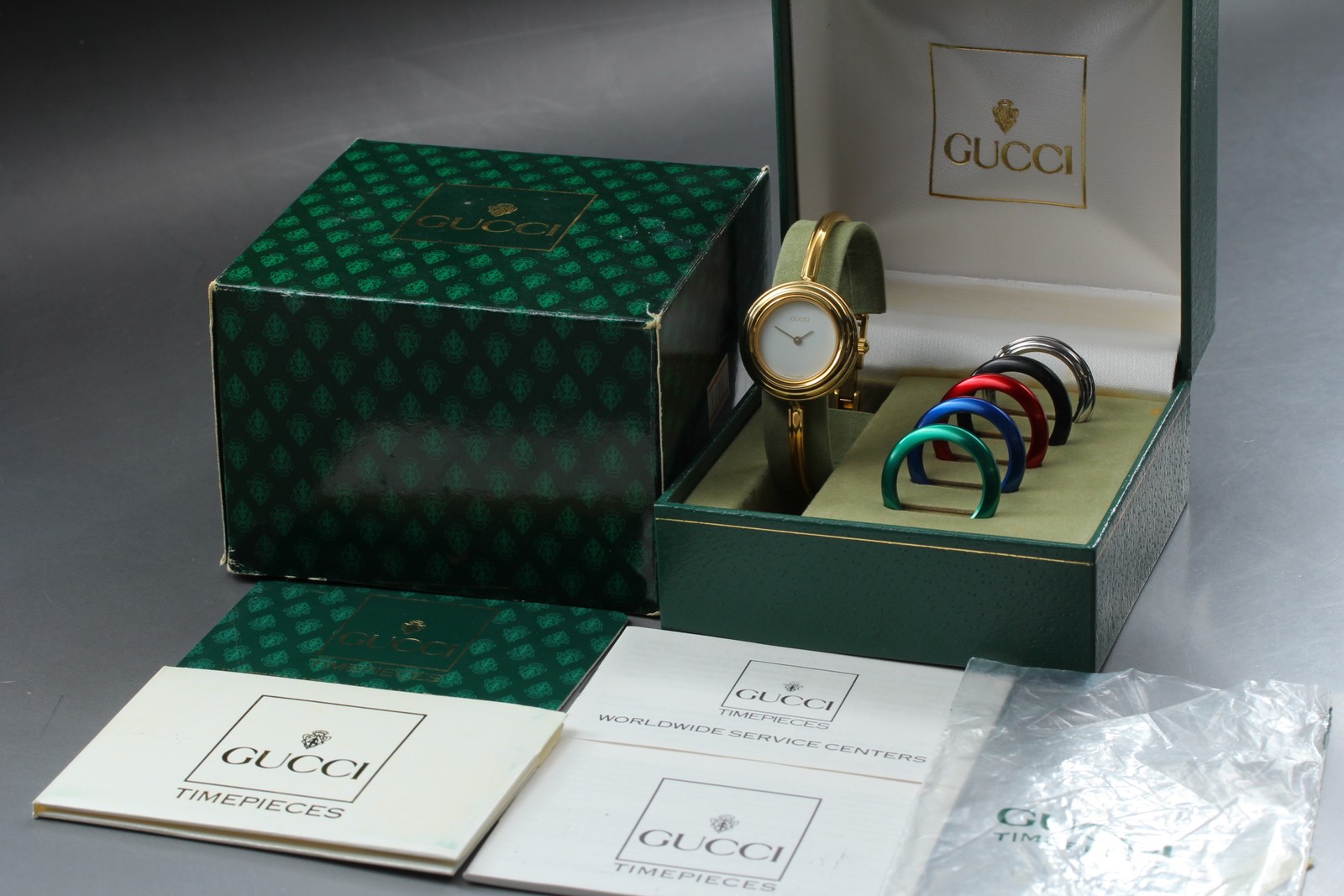 Full Set [Near MINT] Vintage GUCCI Change Bezel 11/12.2 6 Colors Women’s Watch