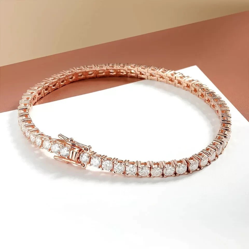 Black Friday Sale ! Round Natural Diamond Tennis Bracelet In 14K Solid Rose Gold