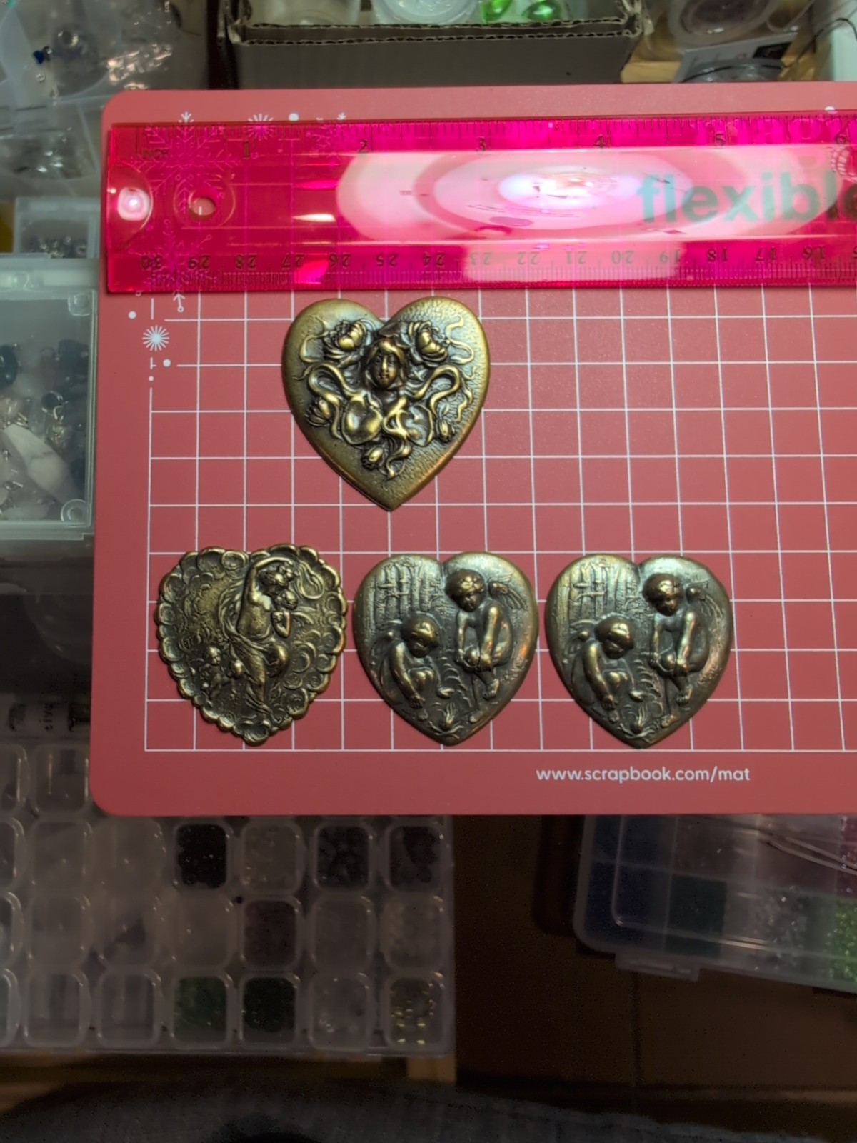Art Nouveau Brass Stamped Findings Lot Set Of 4 Vintage Antique Classic
