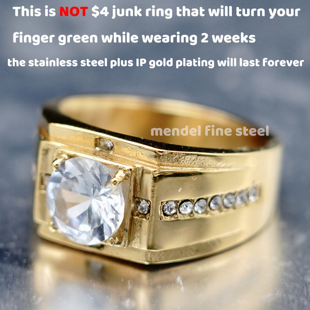 MENDEL Gold Plated Mens Wedding Engagement Band Ring Stainless Steel Size 7 8-15