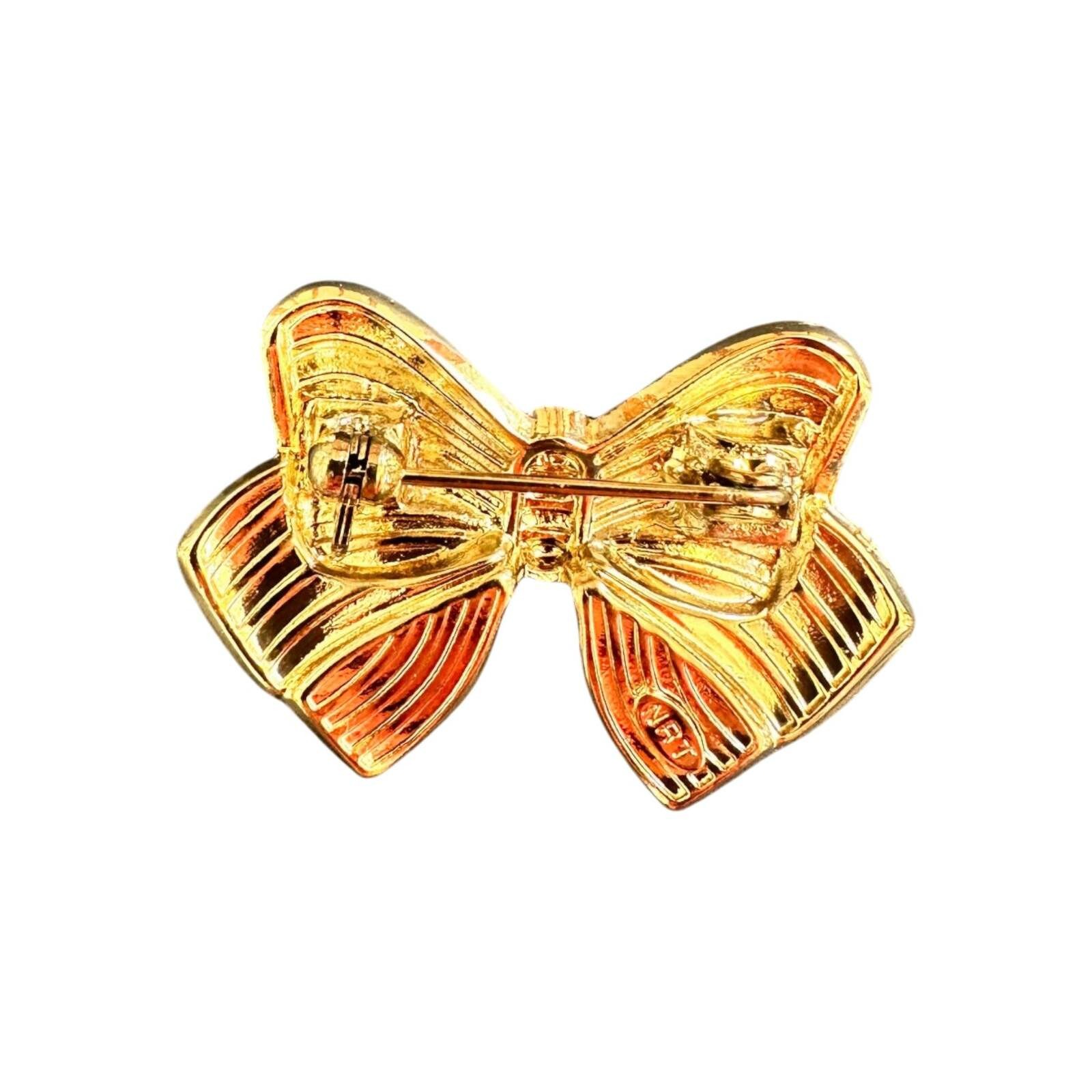 Vintage Stars and Stripes Bow Brooch Gold Tone Enamel Patriotic Flag Jewelry