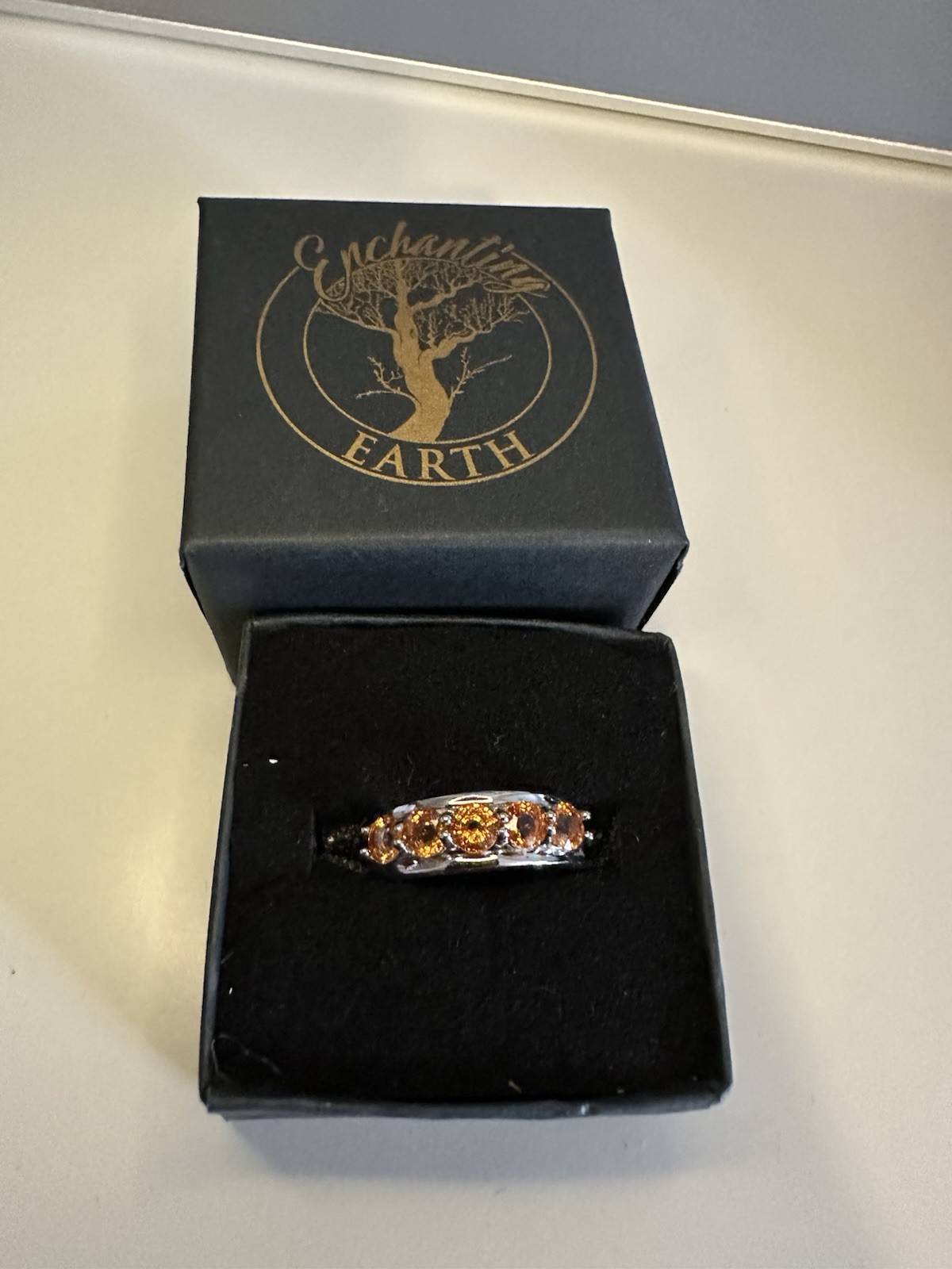 Enchanting Earth Spessartine Garnet Stacker .925 Sterling Silver Adjustable Ring