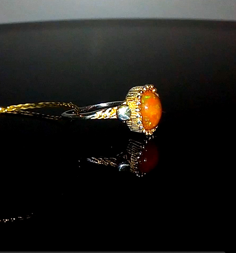 🔥🔥🔥Exclusive TOP FIRE OPAL Ring in Silver and Gold, Size 17.75 – UNIQUE