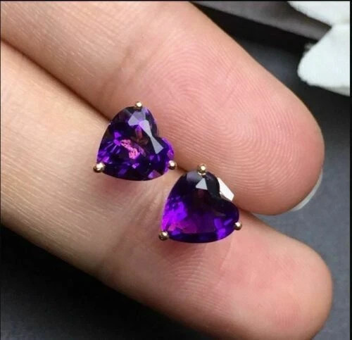4Ct Heart Cut Simulated Amethyst Solitaire Women Stud Earrings 14K Gold Plated