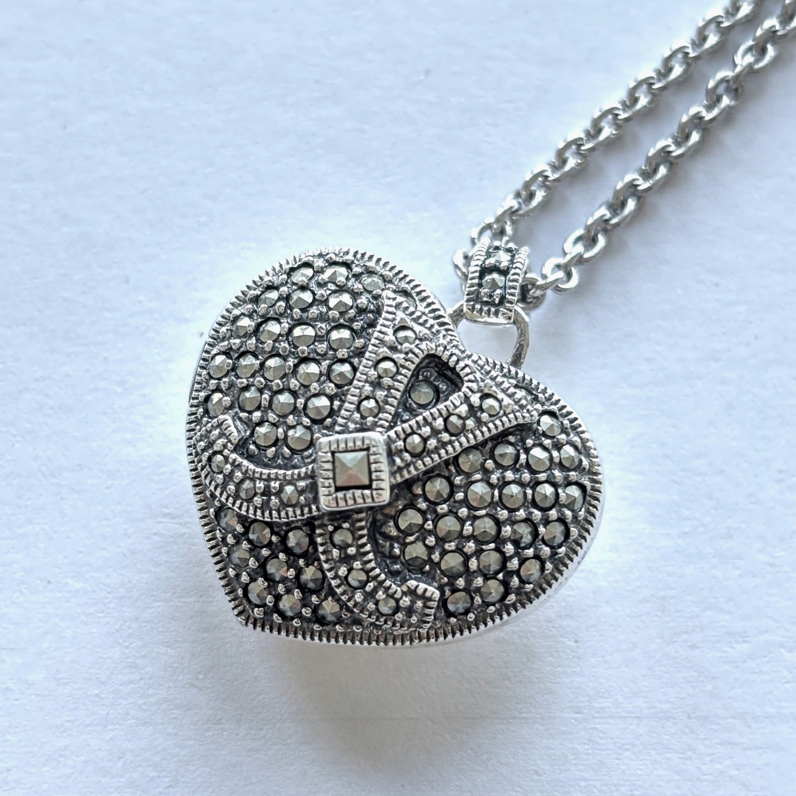 Judith Jack Sterling Silver Necklace Puffy Heart Locket Marcasite Pendant New