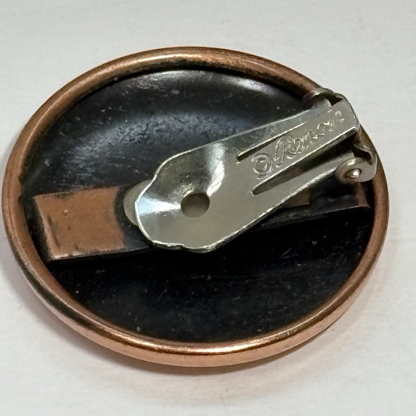 Renoir Copper Disc Button Earrings Modernist Clip Vintage Signed Round 1.25″