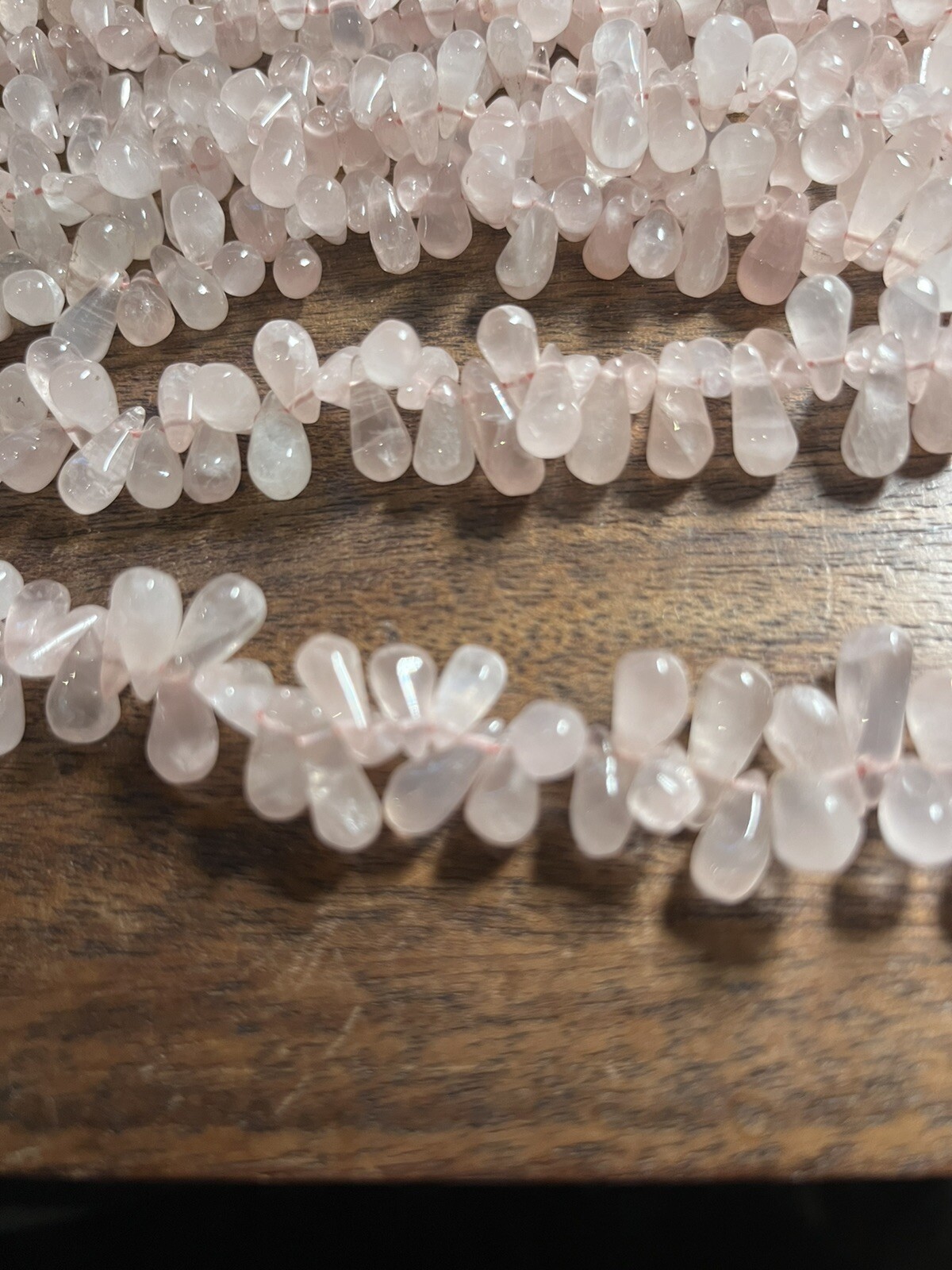 10-15mm Old Stock Natural Rose Quartz Briolette Gemstone Beads 14in Strand