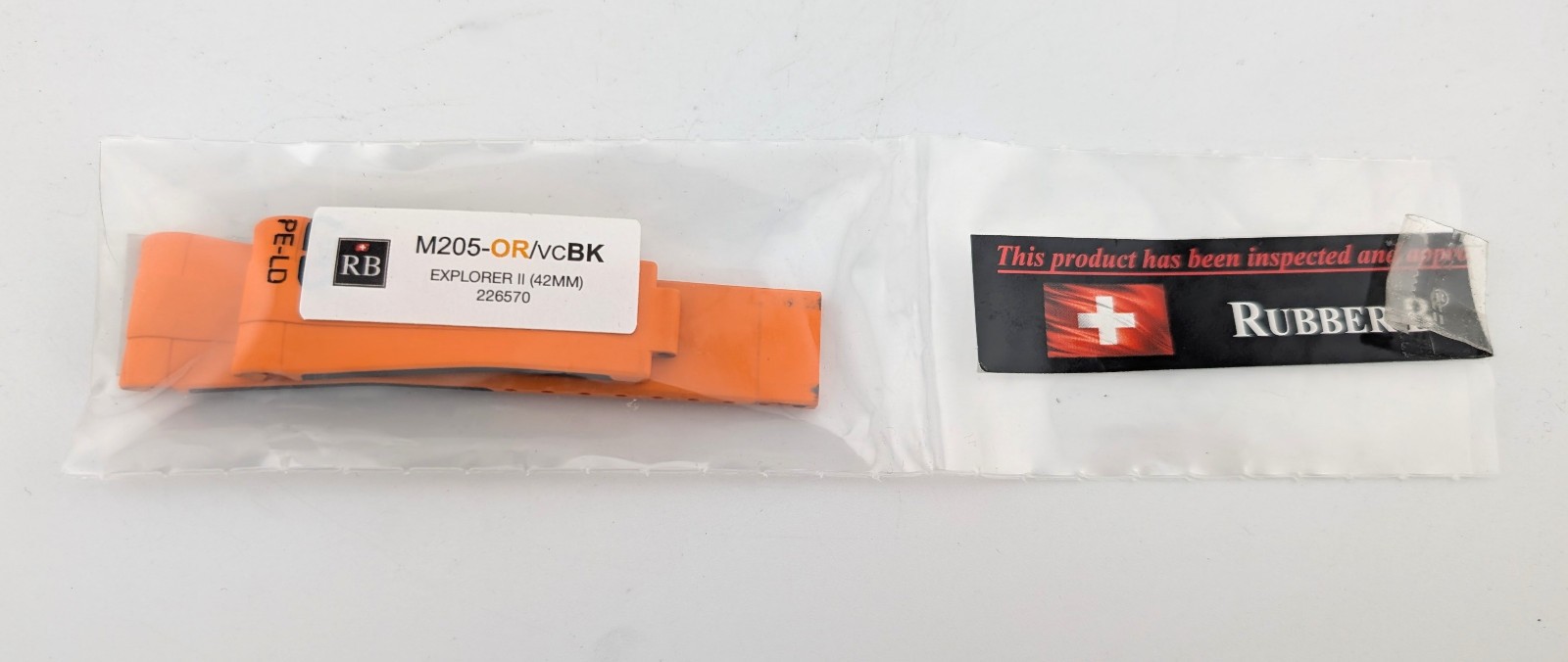 Rubber B Orange & Black 226570 Explorer II 42mm Strap M205-OR/VCBK