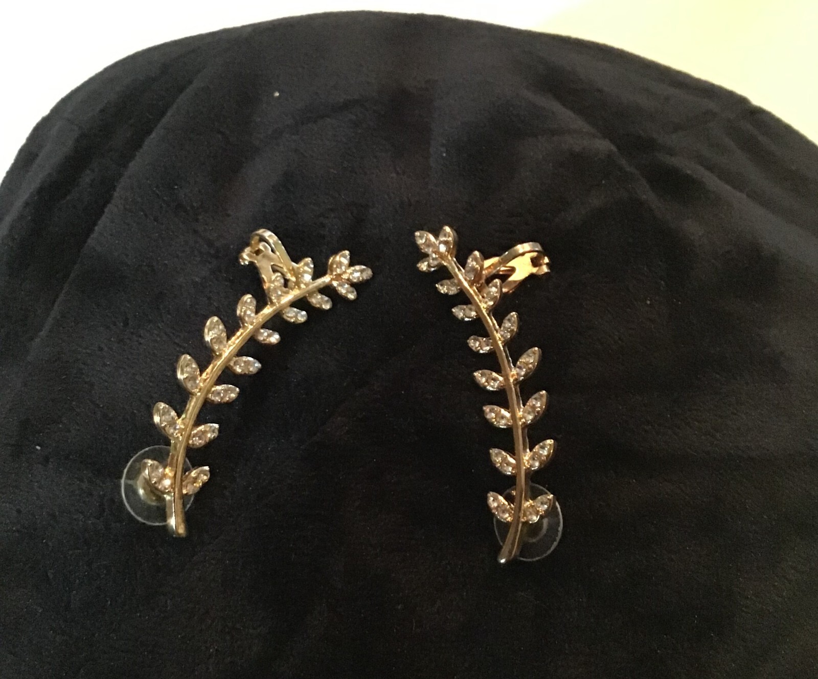 Goldtoned Leaf Rhinestone Crawler Cuff Climber Earrings