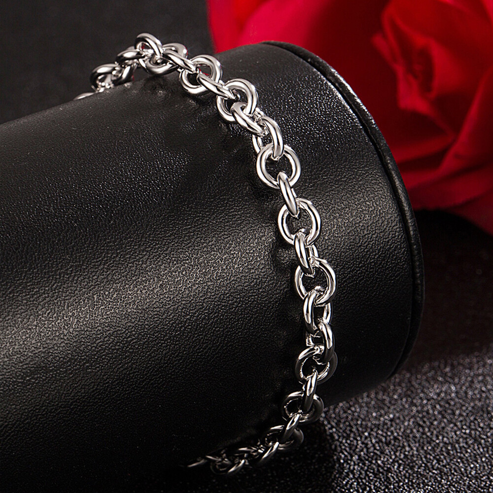 925 Sterling Silver Round Cable Chain Rolo Chain Bracelet 8mm 6.3″-9″ Men Women