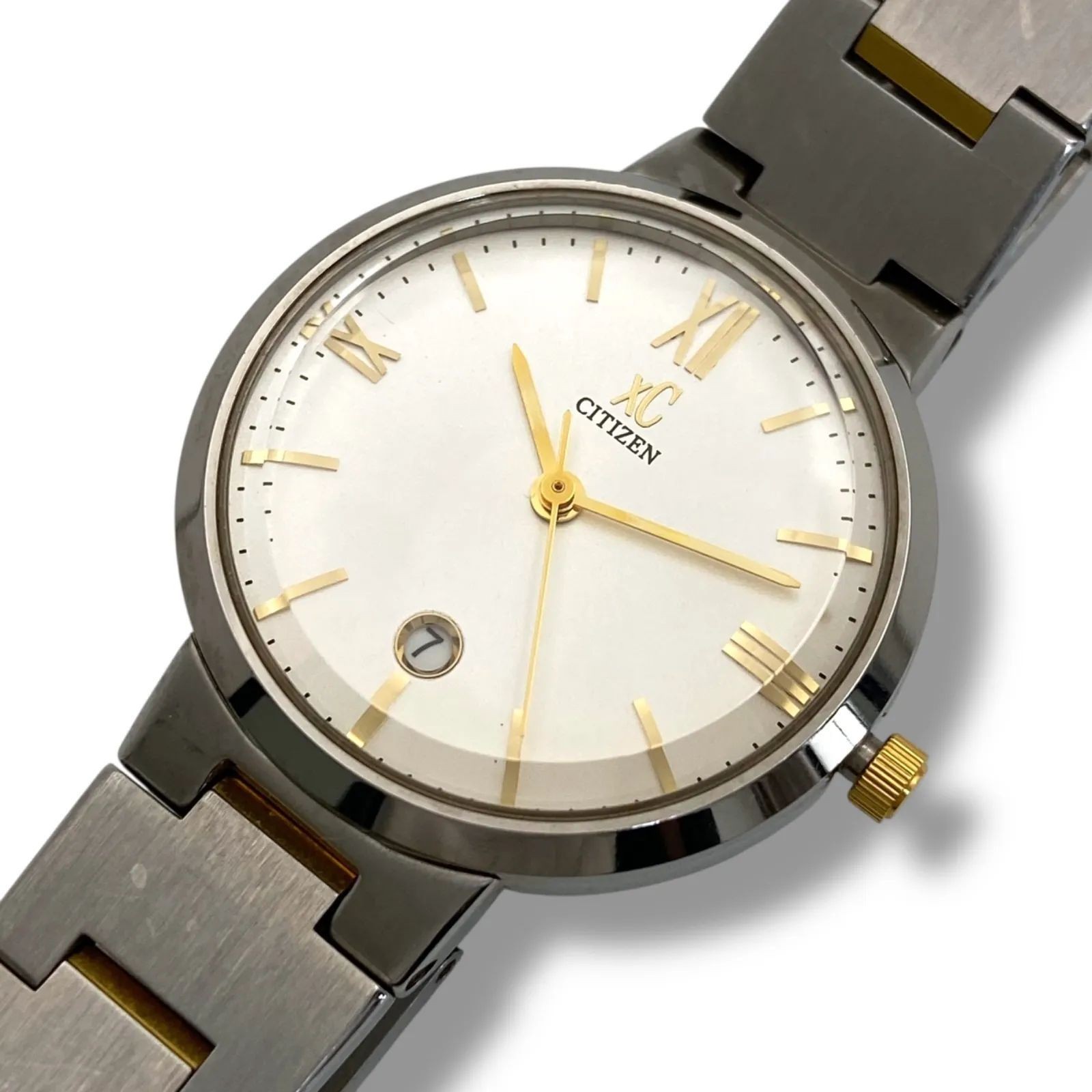 New Battery Working Citizen xC 4613 H07847 Analog Quartz Watch Date Silver Gold