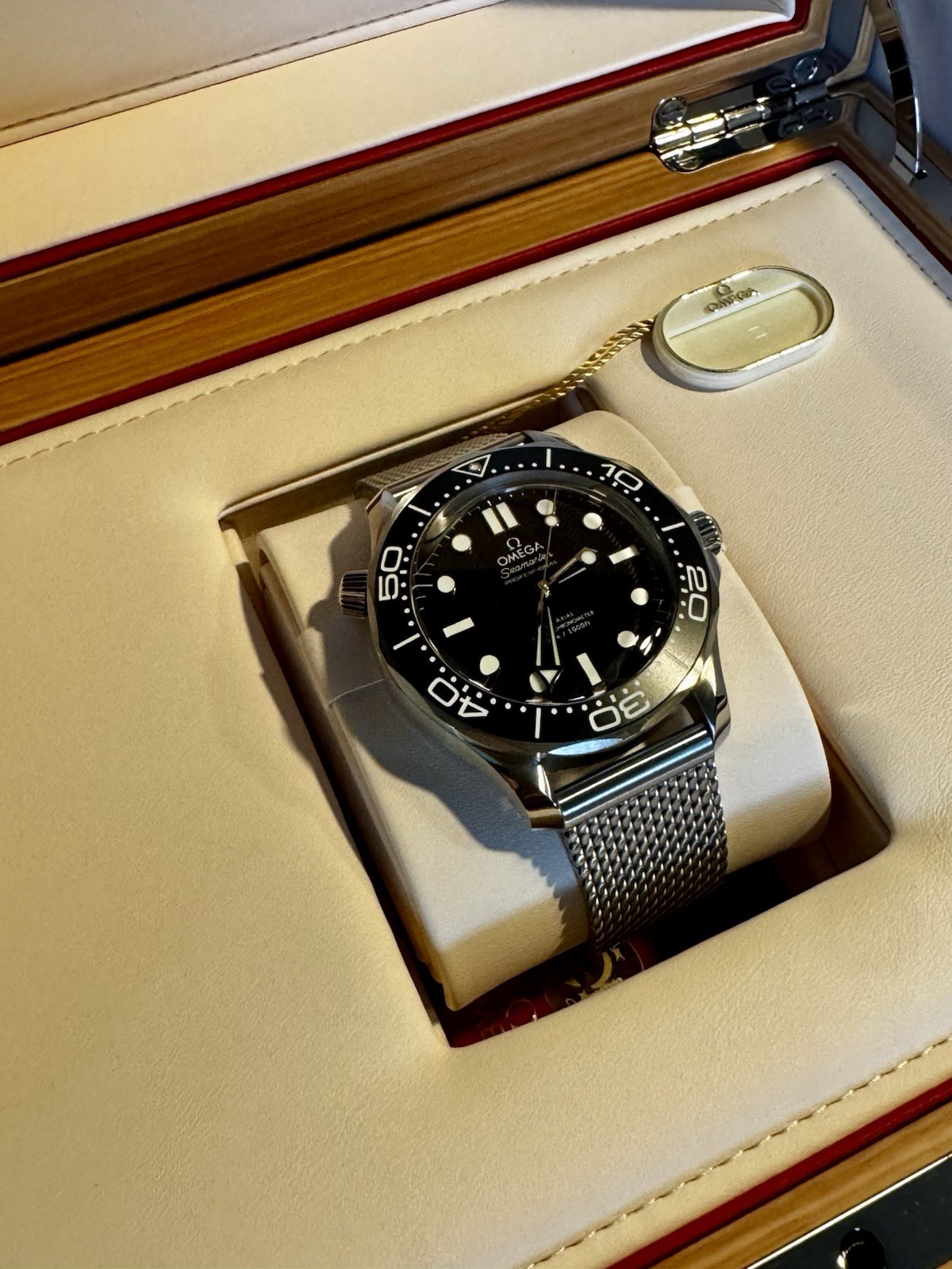 Omega Seamaster Diver Black Dial Mesh Bracelet 210.30.42.20.01.010 NEW 2026