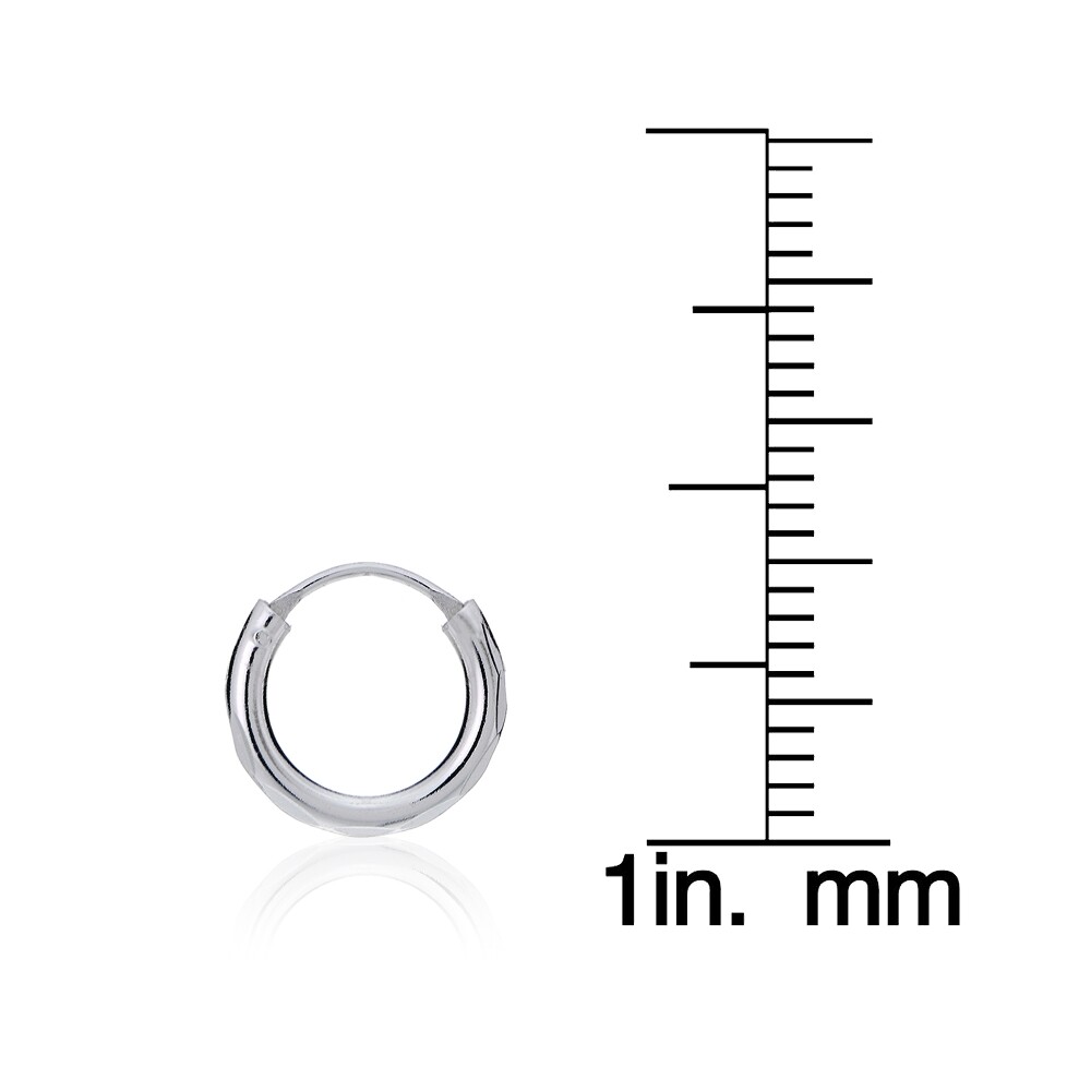 Sterling Silver 2mm Diamond-Cut Endless Hoop Earrings, 10mm