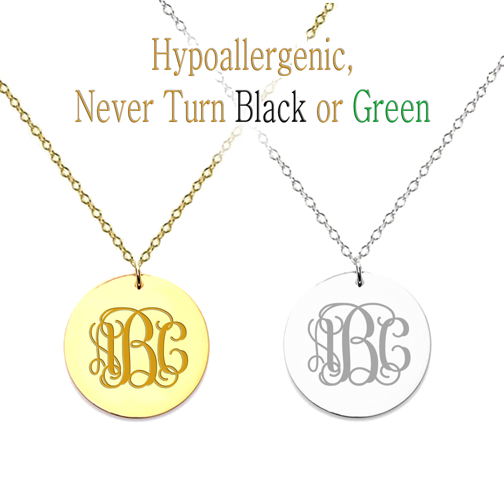 Personalized Monogram Initial Name Circle Pendant Necklace Custom Engraved Stain