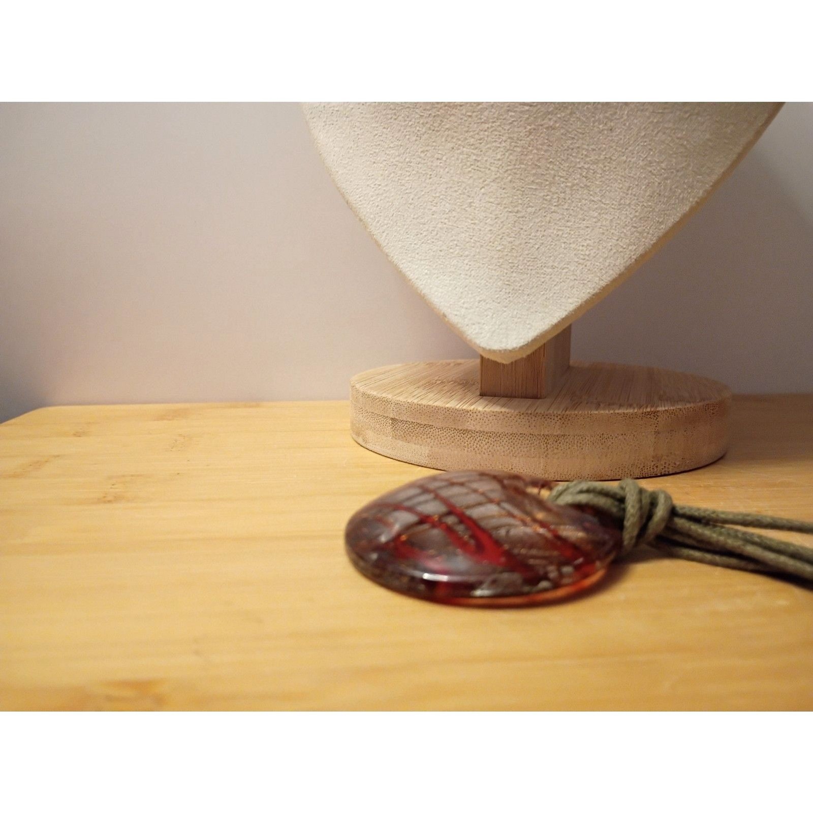 Multicolor Murano Glass Handmade Round Pendant on OD Green Textile Cord Necklace
