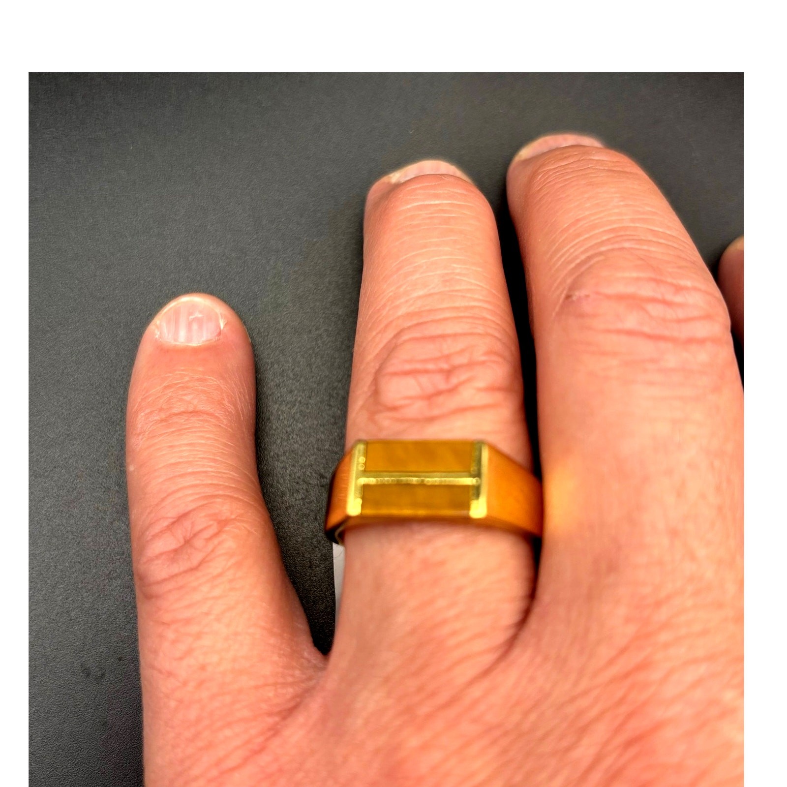 Blackjack BJZ77GTE Men’s Gold Stainless Steel Tiger Eye Bar Ring SZ # 11 NIBWT