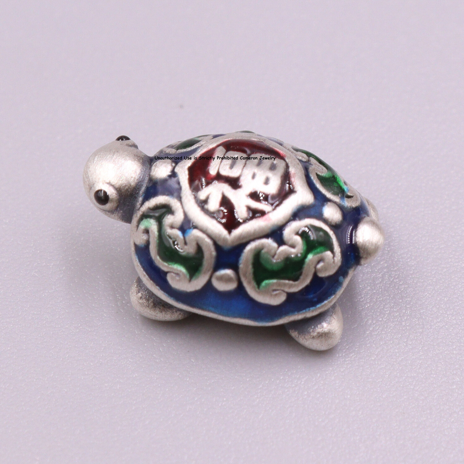 5pcs Pure S999 Fine Silver Men Women Enamel Fu Turtle Bead Pendant 14*9mm