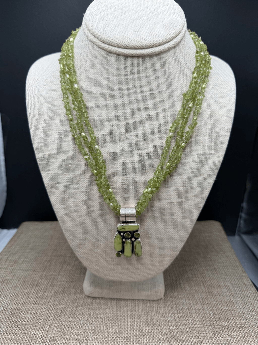 Exquisite Multi-Strand Peridot & Freshwater Pearl Couture Necklace Stamped DR925