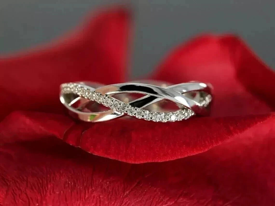 1.50Ct Round Cut Natural Diamond Solid 14K White Gold Full Eternity Band Ring