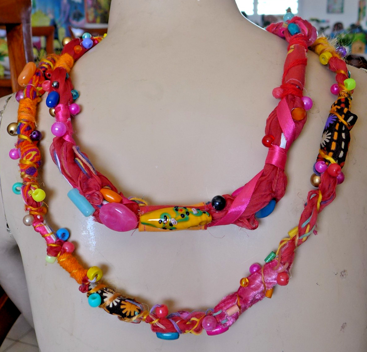 Handmade Fabric Necklace Fiber Art Beads Direct From Artist One Of A Kind