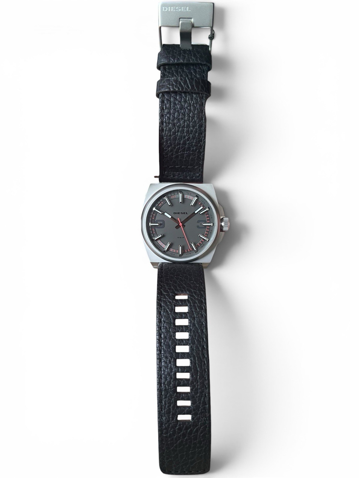 Diesel DZ1613 SC2 Gray Black Leather Men’s Quartz Watch 50mm 5 BAR