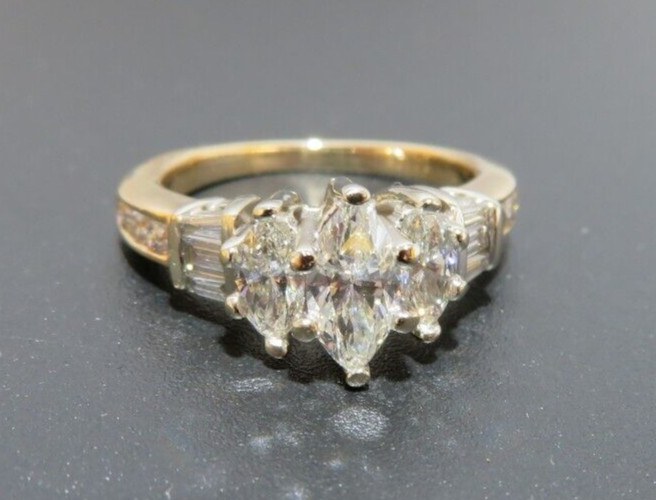 14K 2TONE MARQUISE DIAMOND ENGAGEMENT RING 1.00 tcw SZ 4.5 4.39 grams (G132902)