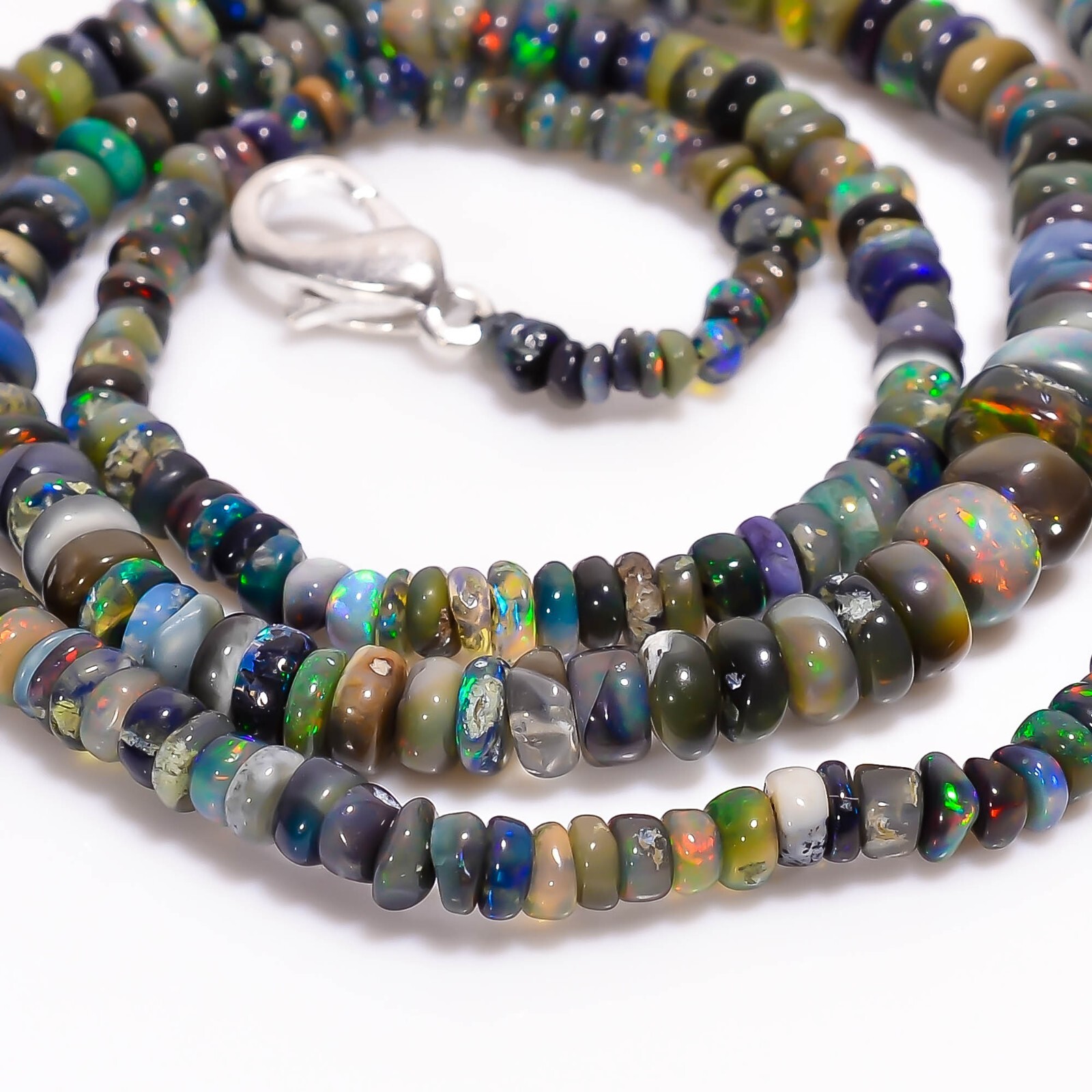 Natural Black Ethiopian Opal Rondelle Smooth Beads 3X2 6X4mm Necklace 17″ A-5443