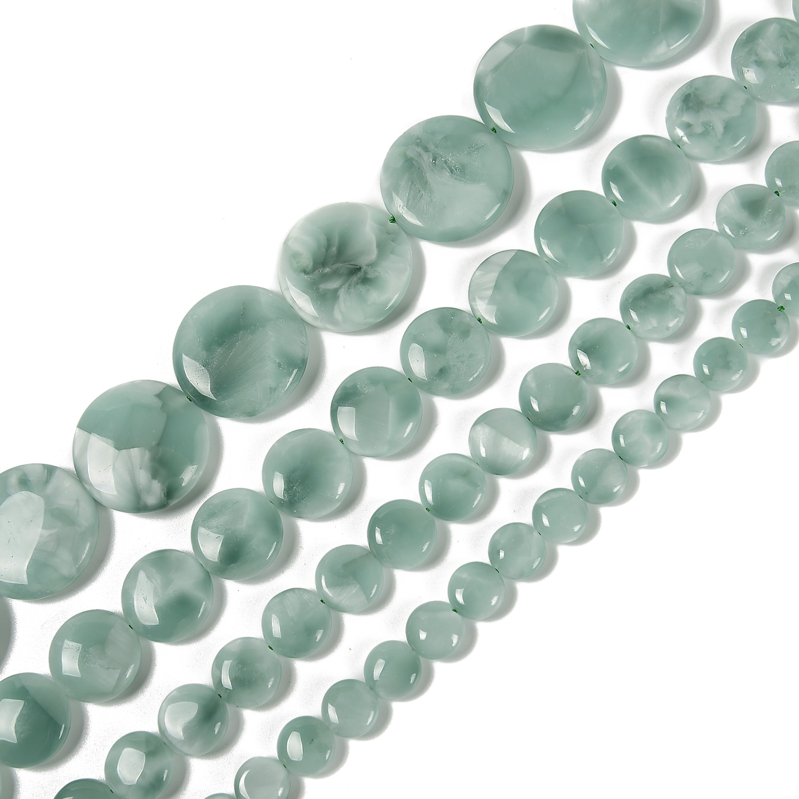 Iridescent Dark Green Moonstone Smooth Coin Size 12mm 15mm 20mm 30mm 15.5″Strand
