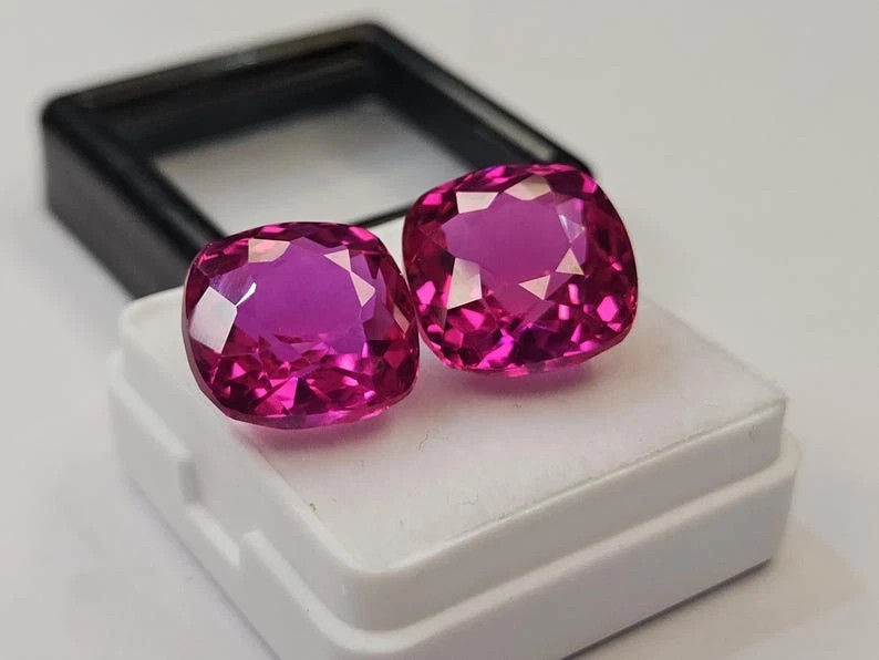 20-22 Ct Pair Certified Natural Ceylon Pink Sapphire Cushion Loose Gemstone Cut