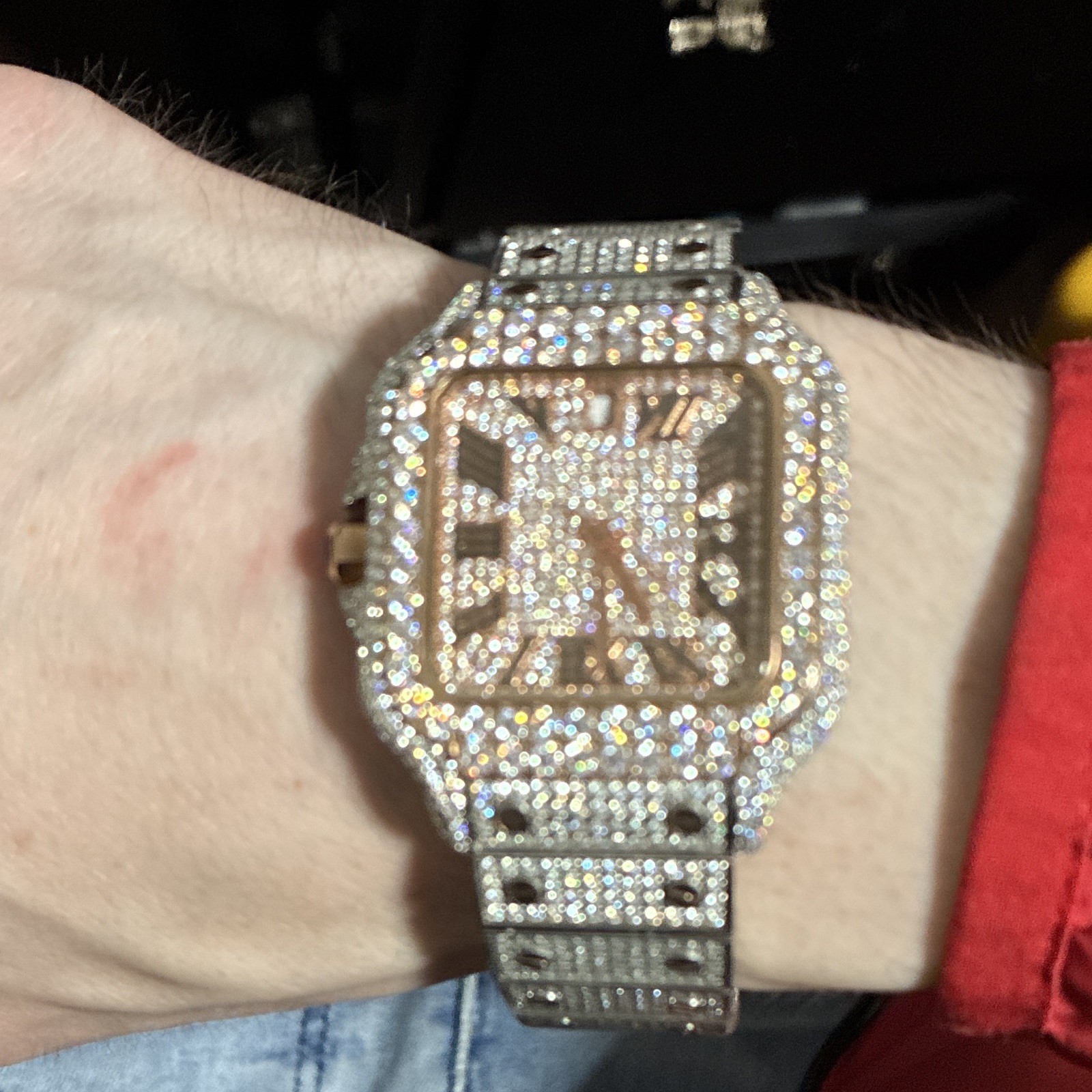 VVS1 Moissanite Iced Out Watch Silver/Rose w Sapphire Glass, Swiss made movement