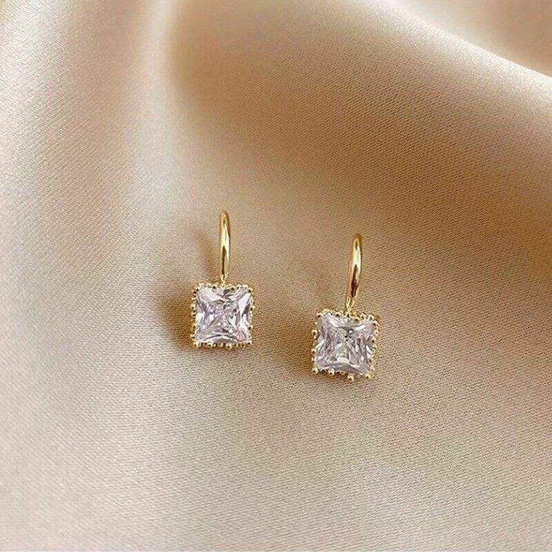 4 CT Princess VS1 Lab Grown Diamond Wedding Drop Dangle Earrings 14K Yellow Gold