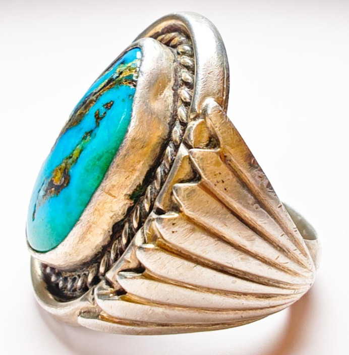 Navajo Sterling Silver Turquoise Ring Size 10.5 • LARGE 19×10.6mm Stone • 17.18g